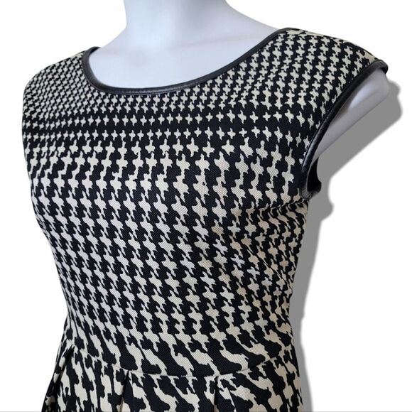 Tiana B. Houndstooth Black & White Pleated Sleeveless Leather Trim Dress - Picture 6 of 10